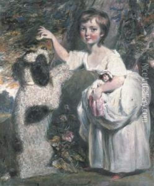 Portrait Of Anne Charlotte De Lancy, Later Mrs. John Loudon Ofwildam, With Her Dog Oil Painting - Daniel Gardner
