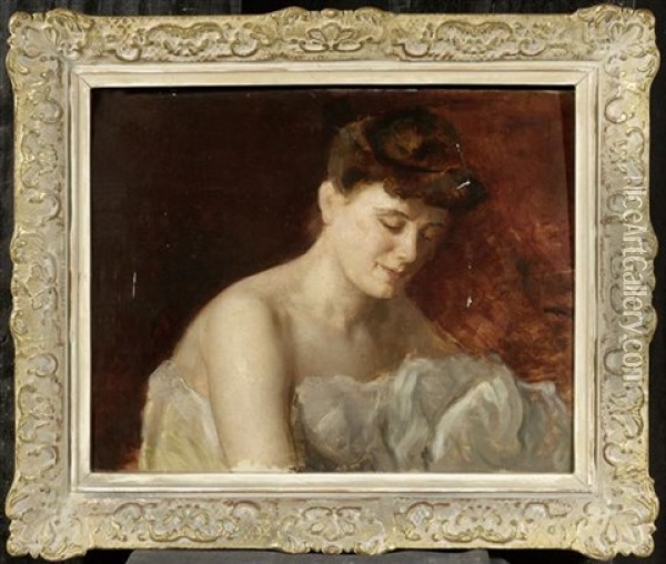 Frau Herab Blickend Oil Painting - Charles Joshua Chaplin