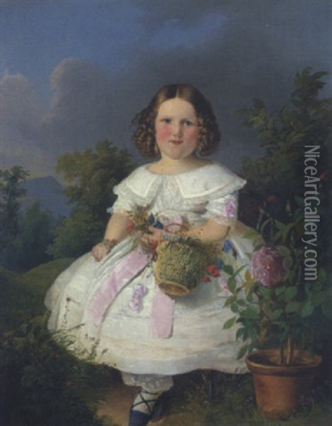 Kleines Madchen Mit Einem Blumenkorb Oil Painting - Eduard Ritter
