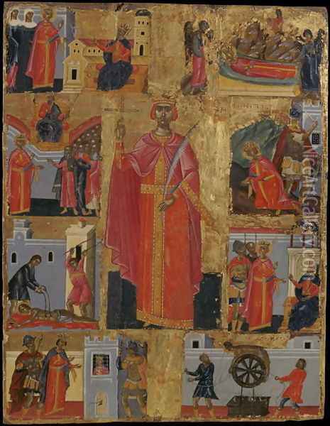 Icon of St Catherine with Scenes of Her Life Oil Painting - Emmanuel Tzanes