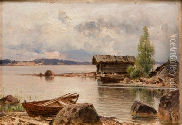 Lake View Oil Painting - Magnus Hjalmar Munsterhjelm