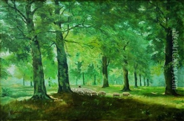 Moutons Dans Les Sous-bois Oil Painting - Franz Courtens