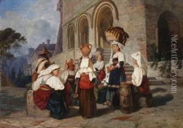 Italienische Bauerinnen Vor Einer
 Kirche. Oil Painting - Argelia Butti