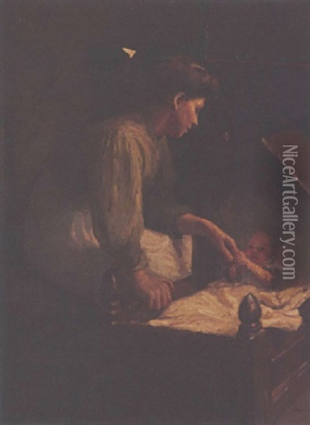 Mother And Child Oil Painting - Harold Harvey