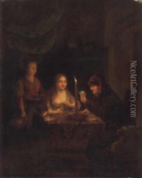 Kartenspiel Bei Kerzenlicht Oil Painting - Petrus van Schendel