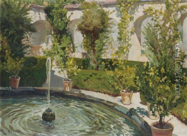 The Garden Fountain Oil Painting - Robert Panitzsch