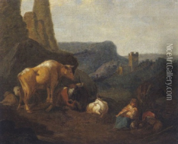 Hirtenszene In Der Romischen Campagna Oil Painting - Johann Heinrich Roos