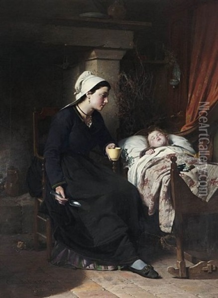 Maternal Care Oil Painting - Pierre Jean Edmond Castan