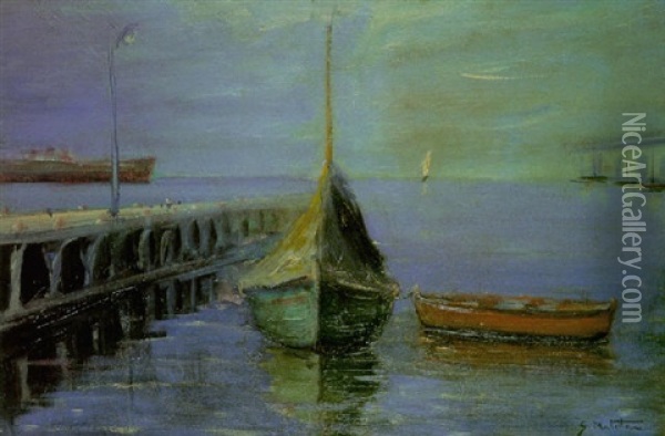 Anochecer En El Puerto Oil Painting - Segundo Matilla Marina