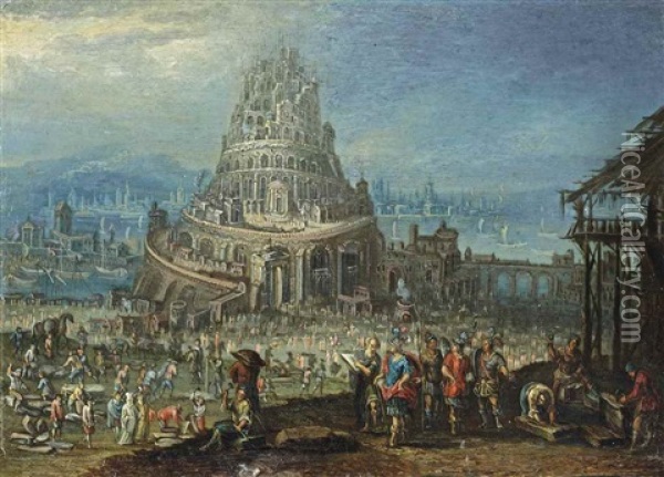 King Nimrod Overseeing The Construction Of The Tower Of Babel Oil Painting - Hendrick van Cleve III