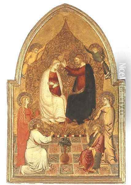 The Coronation of the Virgin, with Saints Bartholomew, Mary Magdalen, John the Baptist and a Female Saint Oil Painting - Pier Francesco Fiorentino