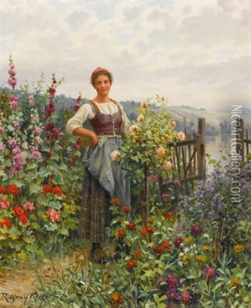 Tending The Flowers Oil Painting - Daniel Ridgway Knight