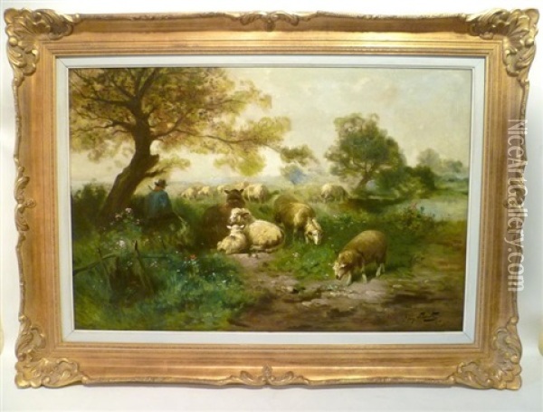 Moutons Au Pre Oil Painting - Henry Schouten