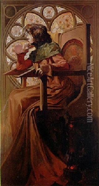 Portrait De Sarah Bernhardt Oil Painting - Alphonse Mucha