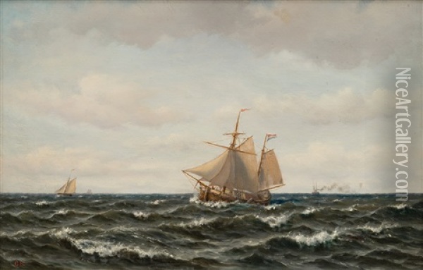 Ships At Sea Oil Painting - Oskar Conrad Kleineh