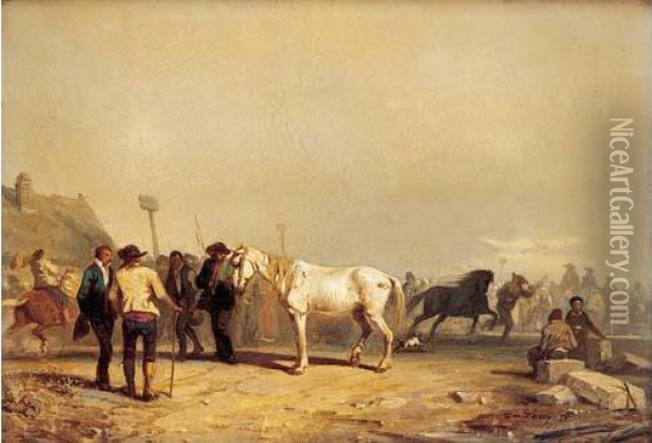 < Marche Aux Chevaux >. Oil Painting - Alexis Auguste Darcy-Dumoulin