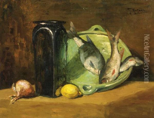 Still Life With Fish On A Platter Oil Painting - Gerard Nicolaas Korthals