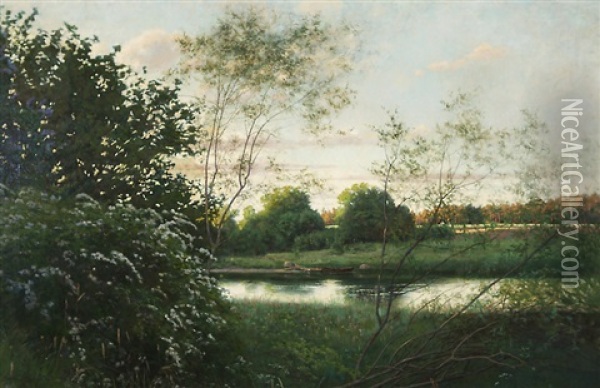 Summer Evening By The River Oil Painting - Andrej Nikolajevich Schilder