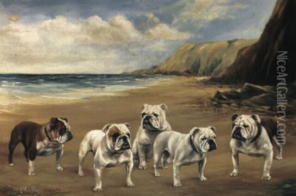 Bulldogs On A Beach Oil Painting - Reuben Ward Binks