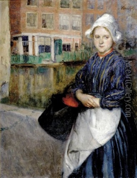 Dutch Woman With Kettle Oil Painting - Otto Herschel
