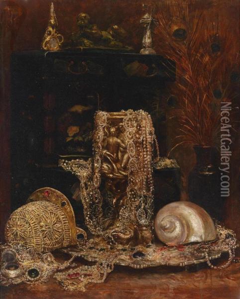 Still Life With Jewellery Oil Painting - August Pollak