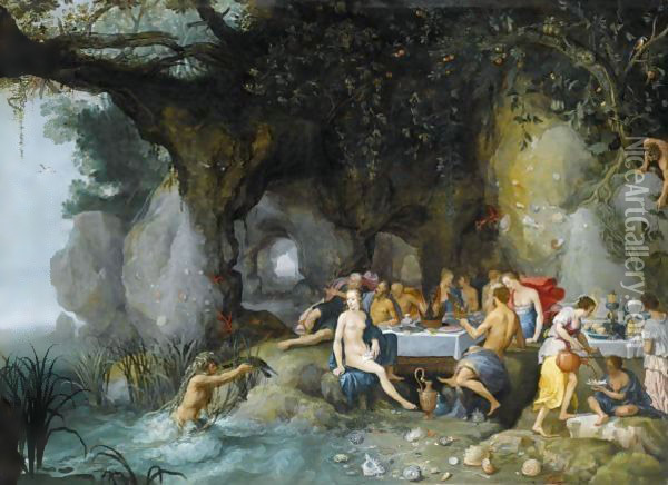 The Feast Of The Gods Oil Painting - Adriaan van Stalbemt