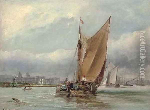 Barges on Greenwich Reach Oil Painting - George Chambers