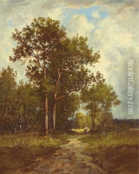 Une Femme Se Promenant Sur Un Chemin Oil Painting - Leon Richet