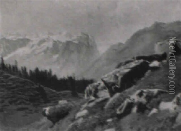 Engstlenalp Im Berner Oberland Oil Painting - Albert Lugardon