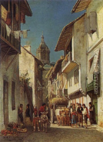 A Streetscene, Italy Oil Painting - Willem Hendrick Eickelberg