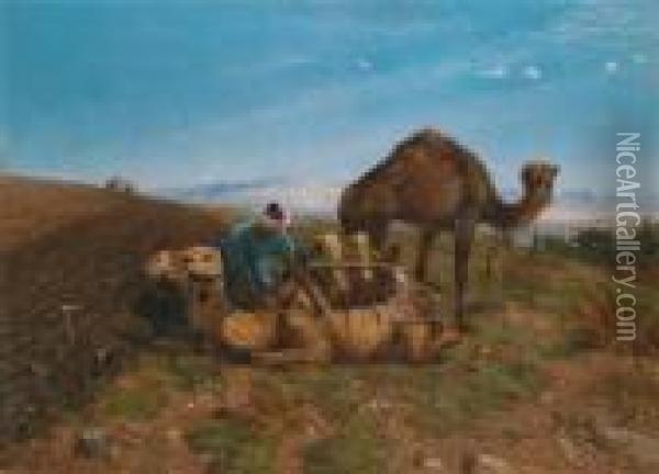 Nella Sahara - Cambio Dei Cammelli Oil Painting - Richard Beavis