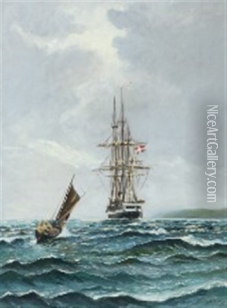 The Frigate Jutland Seen Astern Oil Painting - Vilhelm Victor Bille