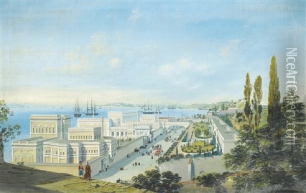 The Ciragan Palace, Topkapi Beyond Oil Painting - Carlo Bossoli