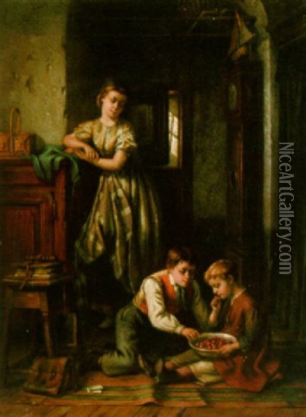 The Little Cherry-eaters Oil Painting - Joseph Gyselinckx