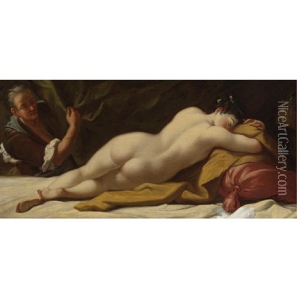 Nude Asleep In An Interior Oil Painting - Antonio Mercurio Amorosi