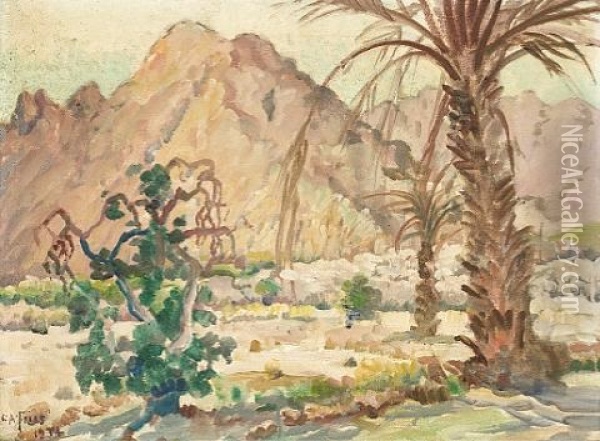 El Capitan Mt.(+ In The Oasis At Indian Wells; 2 Works) Oil Painting - Charles Arthur Fries