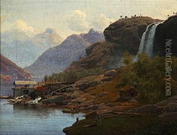 At A Sawmill In Norway Oil Painting - Anton Edvard Kjeldrup