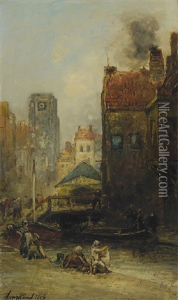 Haagse Veere, Rotterdam Oil Painting - Johan Barthold Jongkind