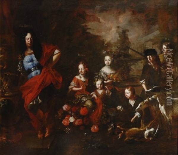 A Portrait Of Count Ferdinand Hroznata Of Kokorov And His Family Oil Painting - Petr Brandl