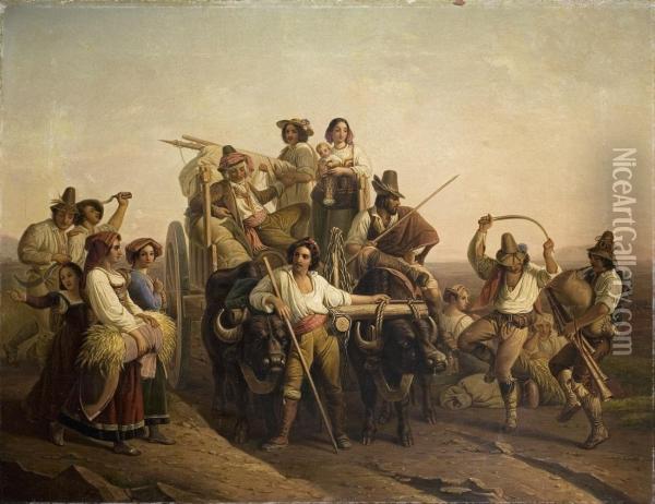 Die Ankunft Der Schnitter In Den Pontinischen Sumpfen Oil Painting - Louis-Leopold Robert