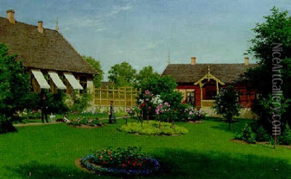 Figures In A Garden Oil Painting - Carl Henrik Bogh