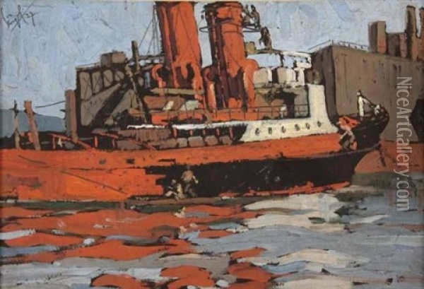 Moored Ship, Durban Harbour Oil Painting - Clement (Joseph Charles Louis) Seneque