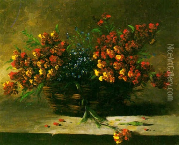 Panier De Giroflees Oil Painting - Germain Theodore Ribot