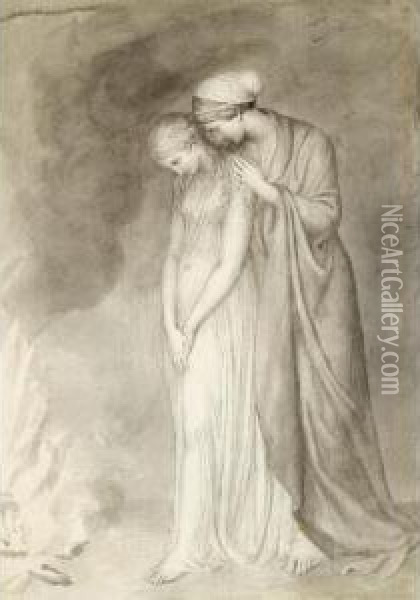 Study Of Two Woman Grieving Oil Painting - John Flaxman