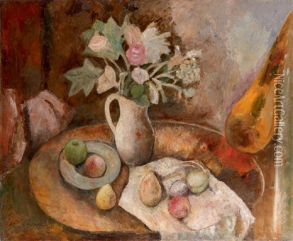 Bouquet Et Fruits Oil Painting - Charles Dufresne