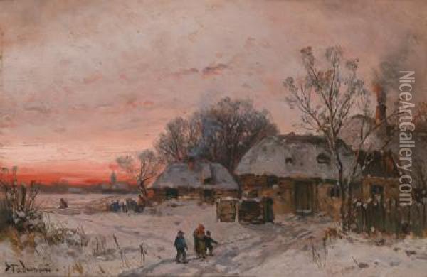 Winter Landscape At Sunset Oil Painting - Adolf Stademann