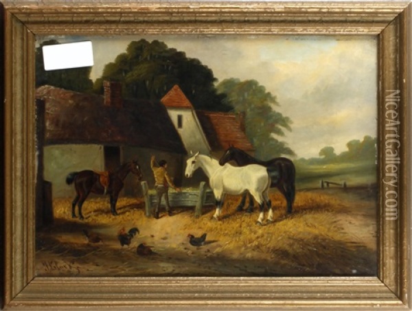 Feeding The Horses Oil Painting - James Clark
