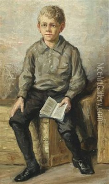 Portrait Of A Reading Boy Oil Painting - Vilhelm Rosenstand