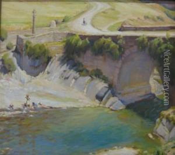 Old Roman Bridge Oil Painting - Herbert Rose