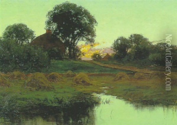 A Farm At Dusk Oil Painting - William Merritt Post